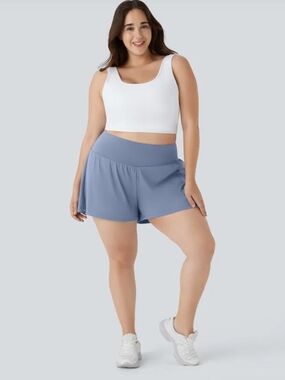 NWT 3X Long HALARA High-Waist Athletic Shorts in Dusty Blue